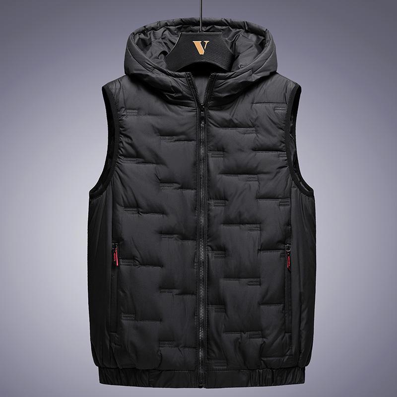 XD67DL Wintervest met capuchon Heren geplooid effen gewatteerd vest Winddicht Warm mouwloos jasje Homme Casual vest Dikker parka's 2XL zwart