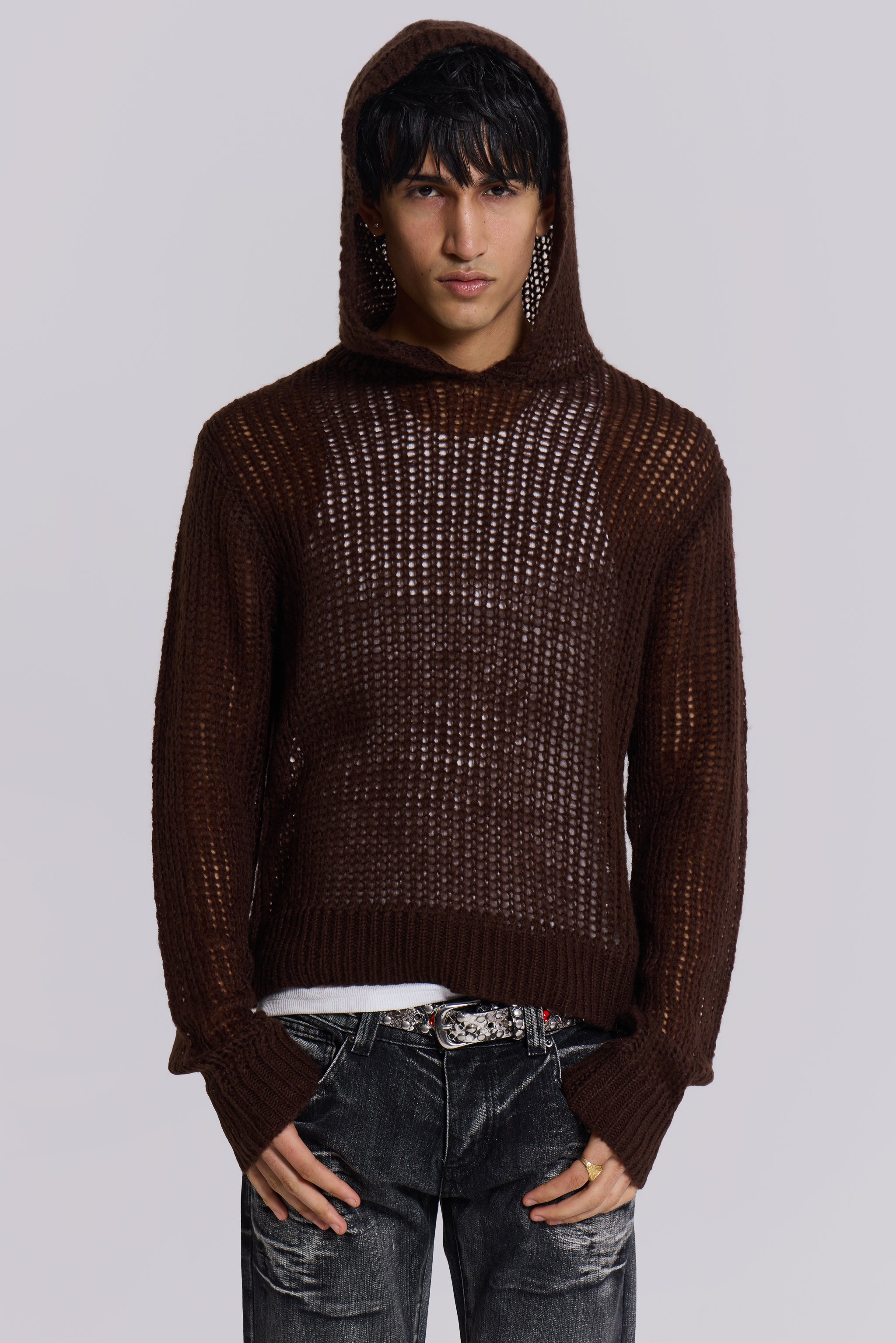 Jaded Man Open Gauge Knit Hoodie