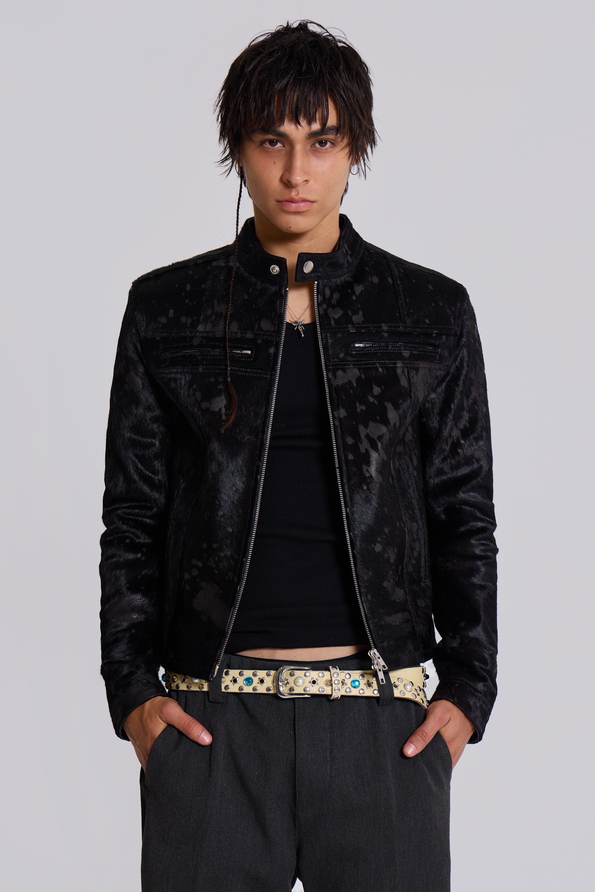 Jaded Man Black Real Leather Piston Jacket