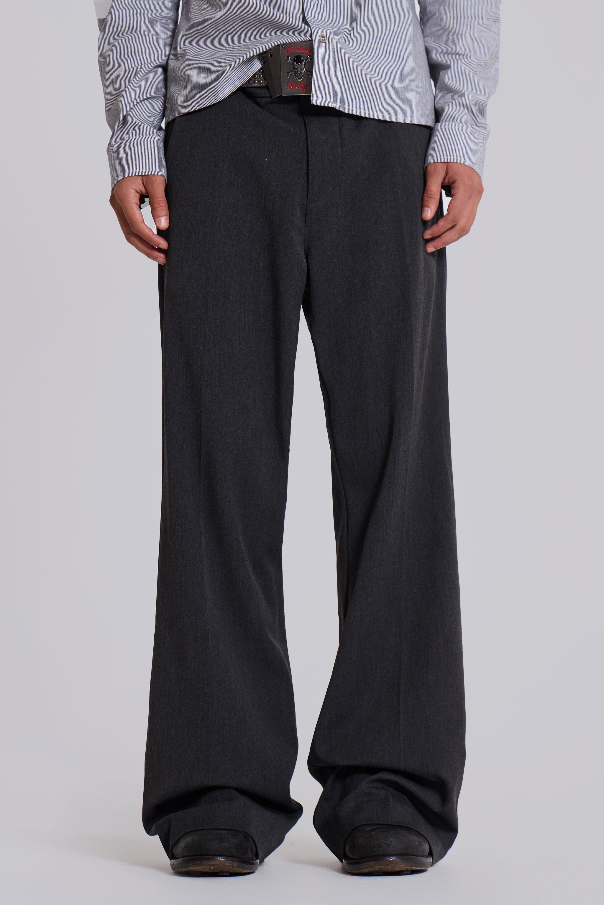 Jaded Man Grey Stacked Bootcut Suit Pants