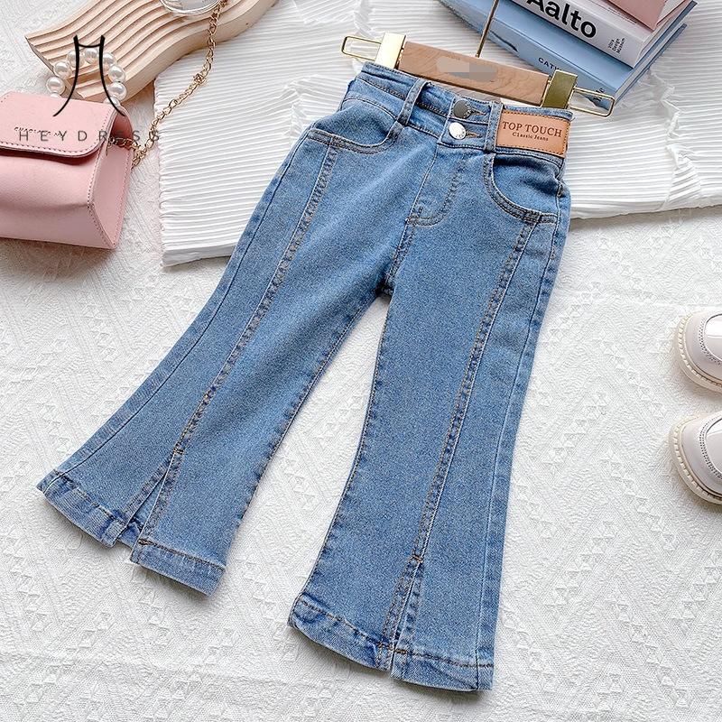 HEYDRESS Meisjes Jeans Lente Herfst Nieuwe Koreaanse Stijl Kinderen Denim Split Broek Mode Casual Meisje Denim Broek 90 blauw