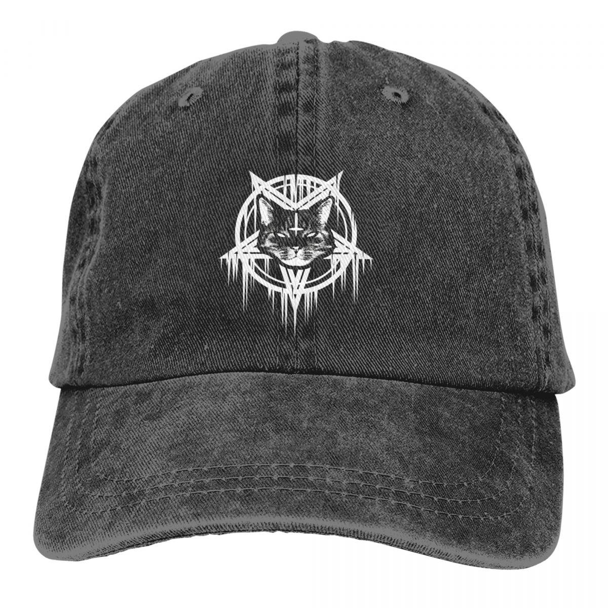 91421224MABNCF2A91 Pure Kleur Papa Hoeden Satanic Black Metal Kat 666 vrouwen Hoed Zonneklep Baseball Caps Baphomet Satan Lucifer Pet One Size