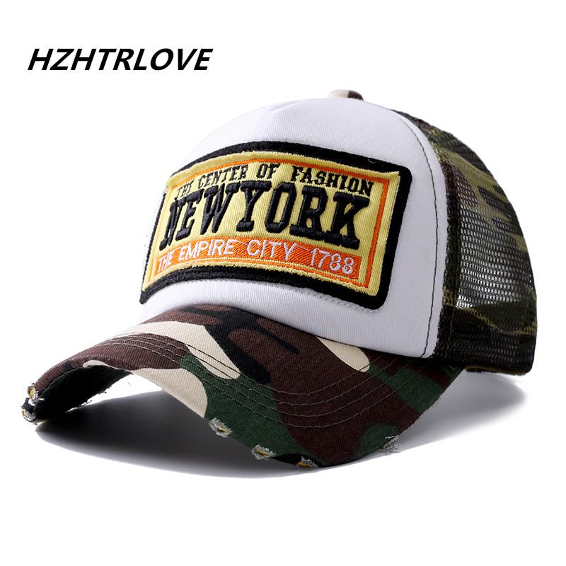 91530112MAC1H7JY0E Hoge kwaliteit New York borduurwerk zomer mesh baseball cap vrouwen outdoor camouflage hoeden voor unisex snapback bot hip hop vader hoed