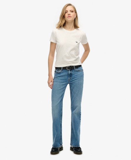 Superdry Vrouwen Slimfit Jeans met Middelhoge Taille en Wijduitlopende Pijpen Blauw