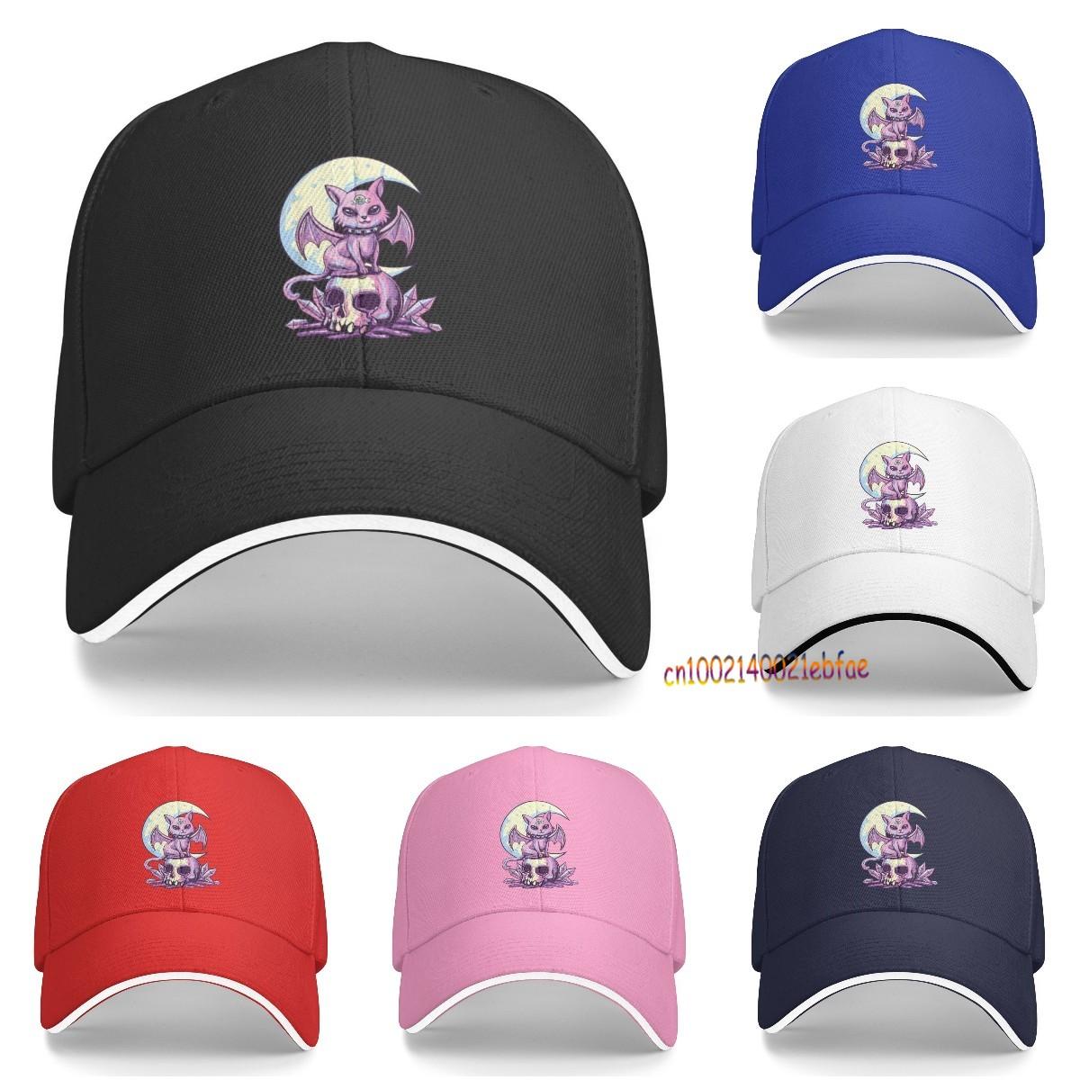 91440605MAC3NXC54W Pastel Goth Wiccan Cat Cute Griezelige Witchy Cat en Skull Baseball Cap Unisex Zomerzonbescherming Mesh Hat Unisex Snapback Hoeden One Size