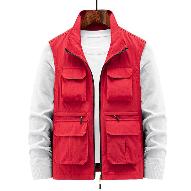 GRK Vest met meerdere zakken Dun outdoorvest voor heren, ademend sportvest M rood