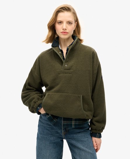 Superdry Vrouwen Sport Tech Kraagloos Sweatshirt van Sherpastof Khaki