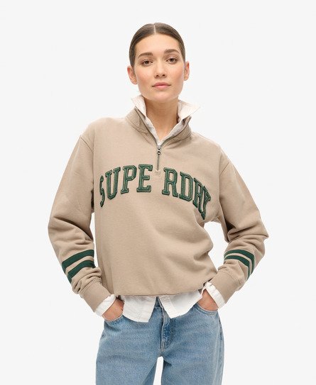 Superdry Vrouwen Sweatshirt Athletic Essentials met Applicatie en Halve Rits Grijs