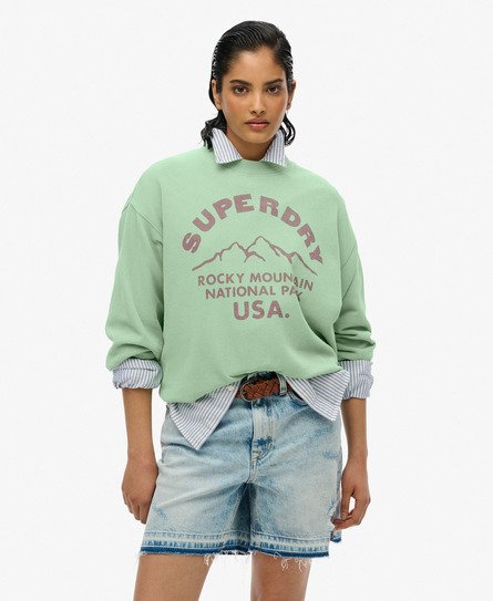 Superdry Vrouwen Ruimvallend Lo-Fi Outdoor Mono Sweatshirt met Ronde Hals Groen