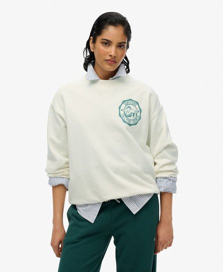 Superdry Vrouwen Ruimvallend Lo-Fi Outdoor Mono Sweatshirt met Ronde Hals Crème