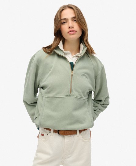 Superdry Vrouwen Essential Oversized Sweatshirt met Halve Rits en Logo Groen