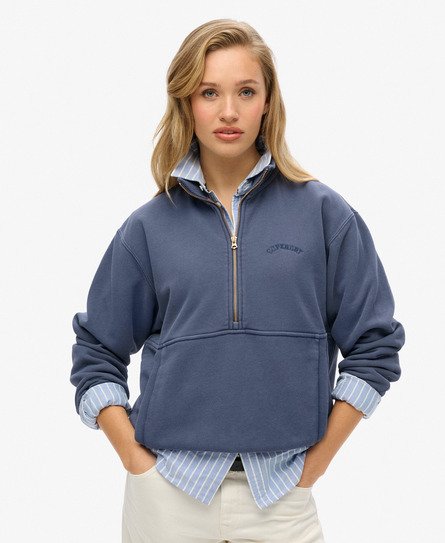 Superdry Vrouwen Essential Oversized Sweatshirt met Halve Rits en Logo Blauw