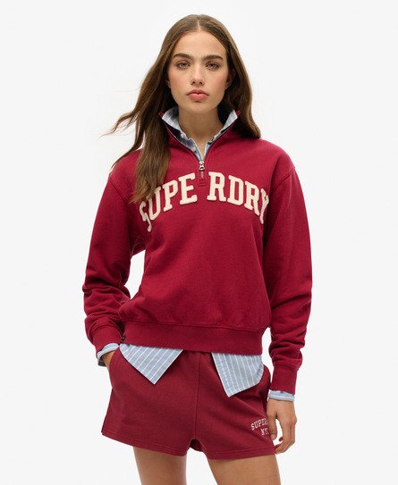 Superdry Vrouwen Athletic Essentials Sweatshirt met Applicatie en Halve Rits Rood