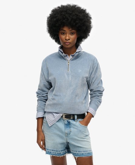 Superdry Vrouwen Velours Sweatshirt met Halve Rits Lichtblauw