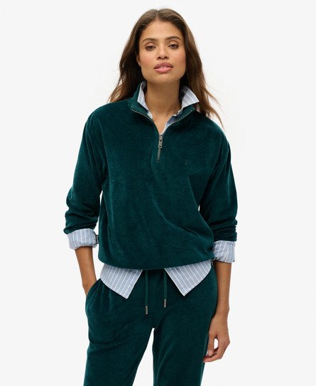 Superdry Vrouwen Velours Sweatshirt met Halve Rits Groen