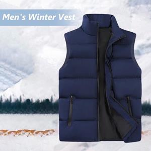 DILLER Mannen Winter Vest Volledige Ritssluiting Casual Mannen Dikker Vest Effen Kleur Stand Kleur Rits Zakken Mannelijke Dons Katoenen Jas Thermische Mouwloos M wijnrode kleur
