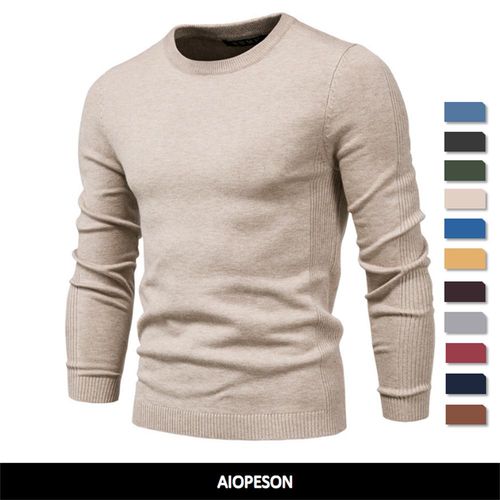 AIOPESON Men Fashion Warme Winter Trui Mannen Dikte Pullover O-hals Effen Kleur Slim Fit Kwaliteit Heren Truien Trekken Heren S 50-55kg zwart