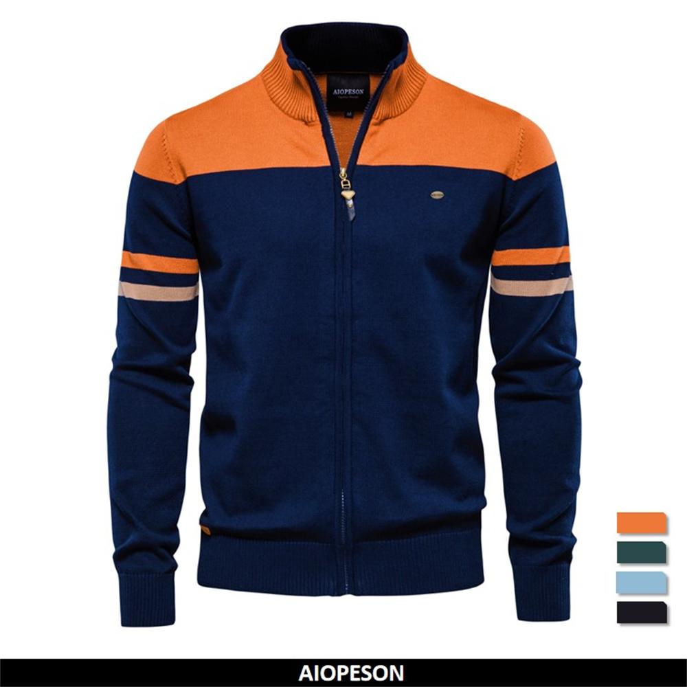 AIOPESON Men Fashion 2023 Nieuwe Herfst En Winter 100% Katoen Heren Rits Vest Casual Patchwork Mode Jeugd Gebreide Truien Voor Mannen S 55-65 kg zwart