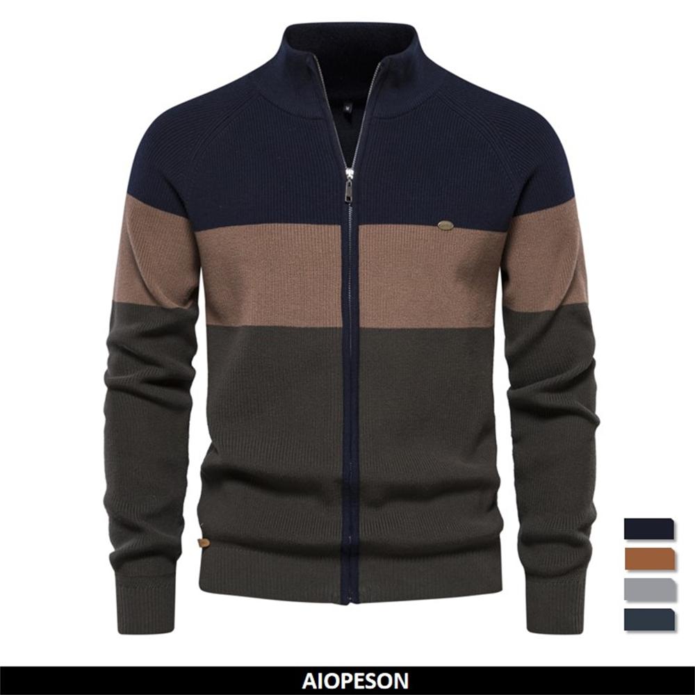 AIOPESON Men Fashion 2023 Nieuwe herfst- en winterpatchworkkleurtrui voor heren Ritsvesten voor heren Hoogwaardige jeugdtrui van katoen voor heren S 55-65 kg grijs