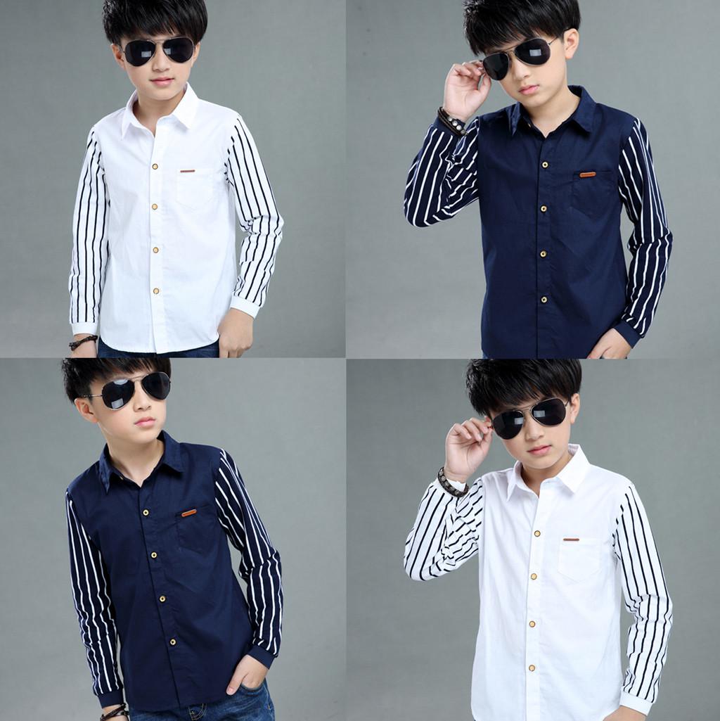 Papij Tiener Baby Kids Jongens Lange Mouw Streep Sluiting Gentleman Shirt Tops Kleding 170 Vloot