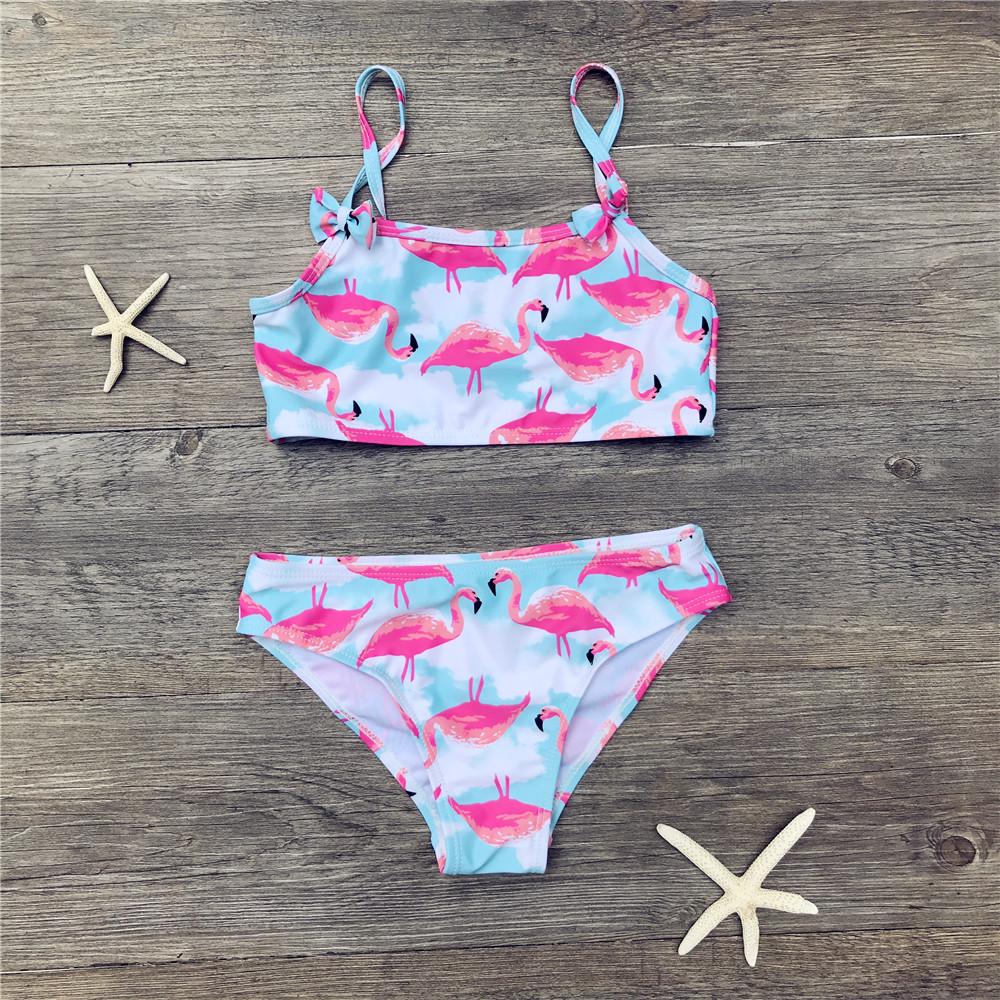 Fox Swimwear Meisjes bikini schattige flamingo print tweedelige strandkleding kind split badmode badpak babybadpak 2 years blauw