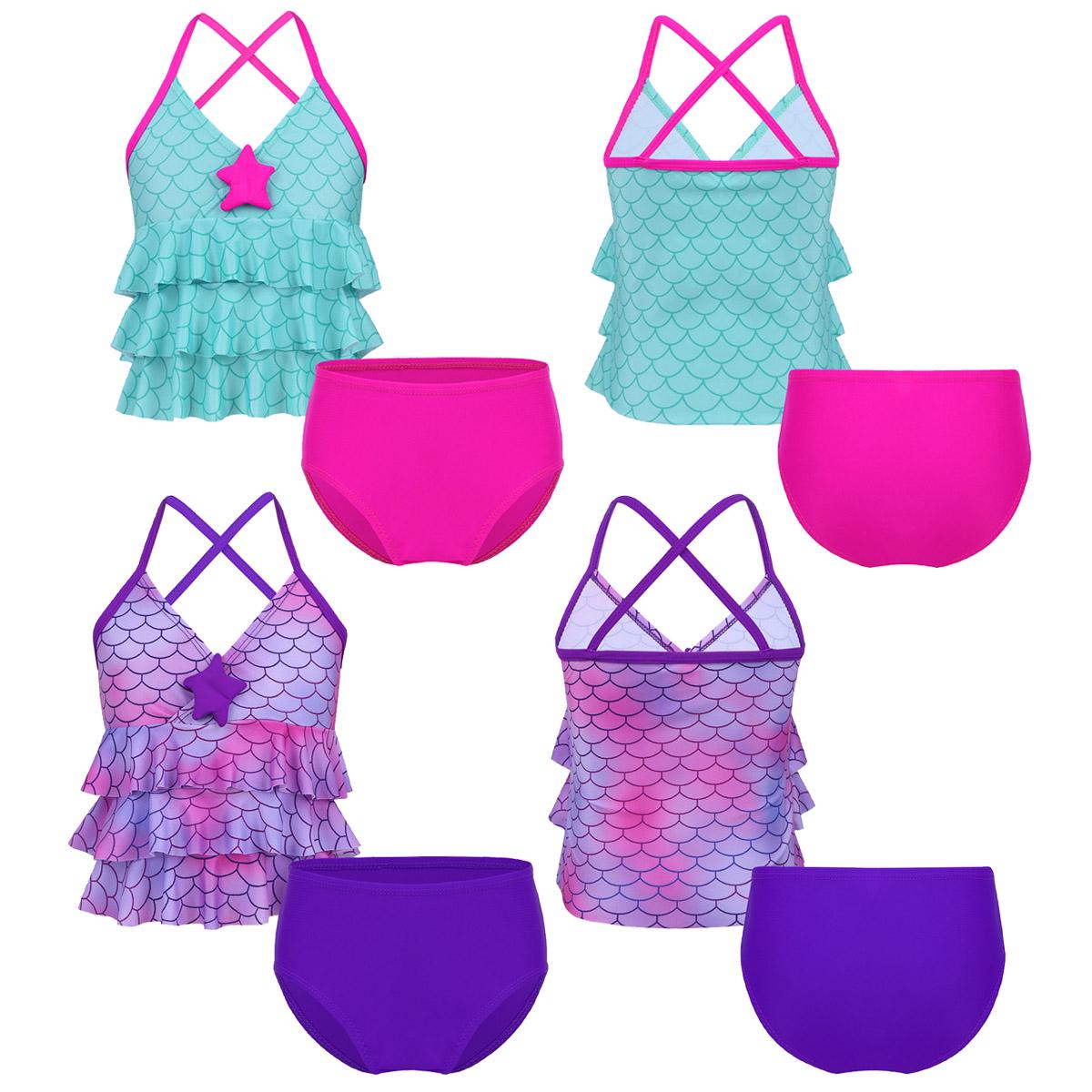 IEFiEL Kinderen Meisjes Zeemeermin Badpak Badmode 2 STKS Bikini Zomer Badpak Tankini Tops met Bodems 3-4 Years paars