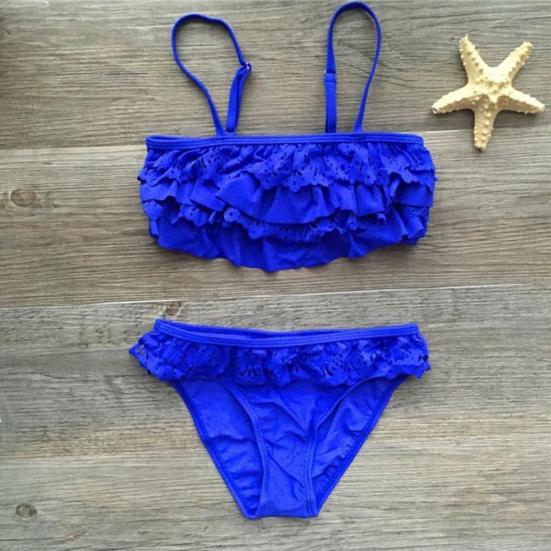 99 Child Meisjes Badmode Kid Falbala Bikini Badpak Tweedelig Meisje Badpak 11-12 Years blauw