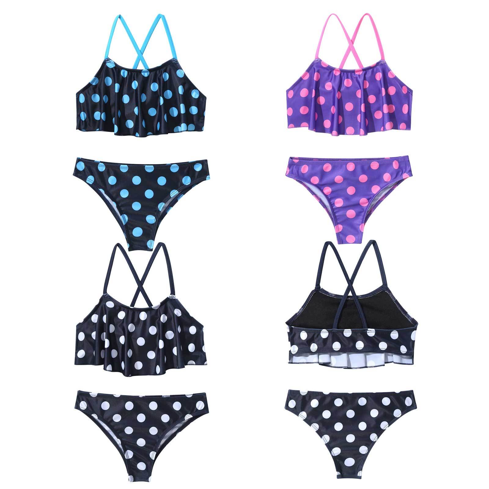 IEFiEL Kinderen Meisjes Ruffle Badpak Dot Print Tweedelige Kinderbadmode Bikini Set Meisjes Badpak Beachwear 5-6 Years blauw