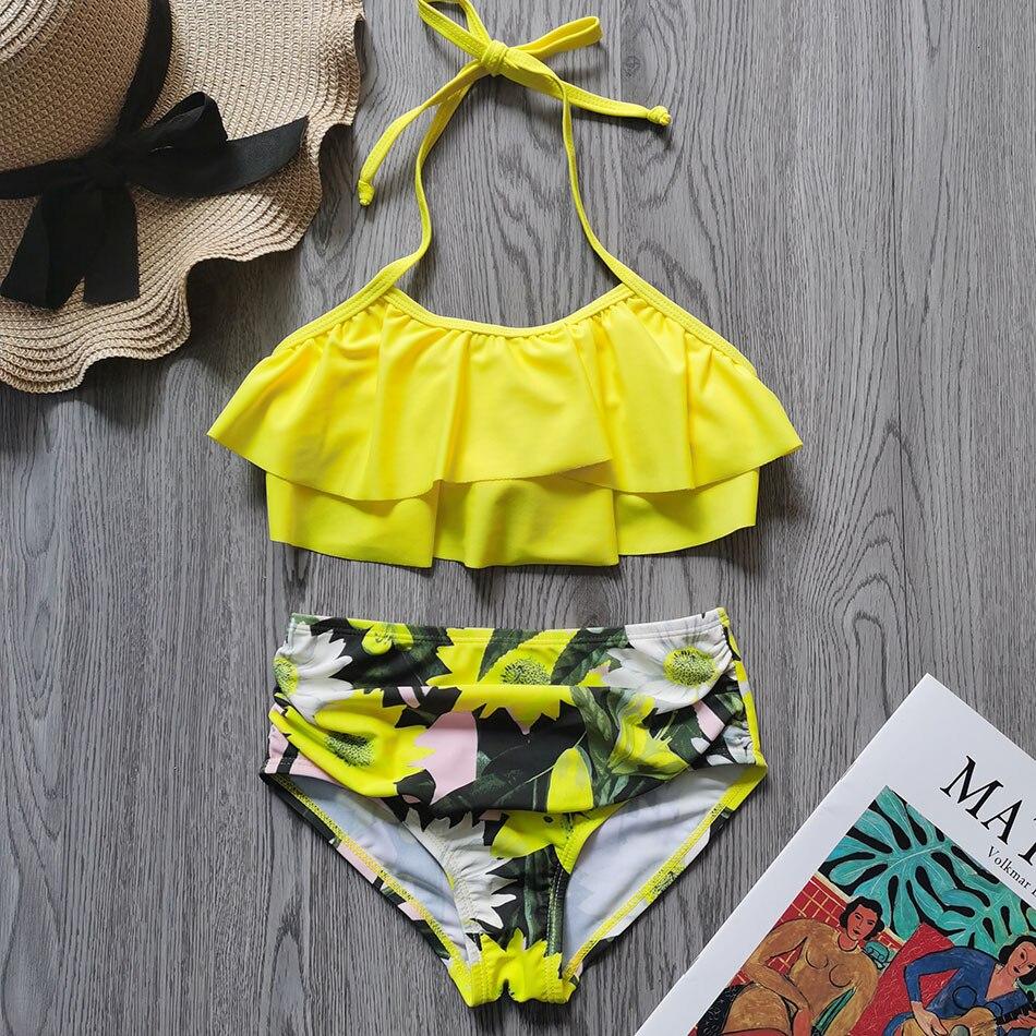 Fox Swimwear Bloemen Roes Meisje Badpak Kids Tropische Tweedelige Kinderbadmode Halter Top Meisje Bikini Set Meisjes Badpak Strandkleding 6 zwart