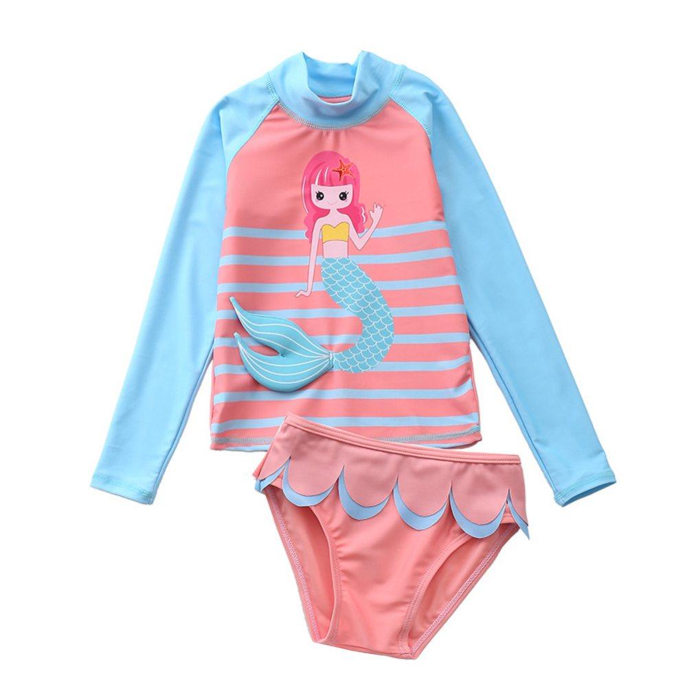 Selfyi Baby Peuter Meisjes Rashguard Tweedelige Badpak Set Lange Mouw Zeemeermin Badpakken Bikinibroekje Zonbescherming Badmode 1-10T 3XL