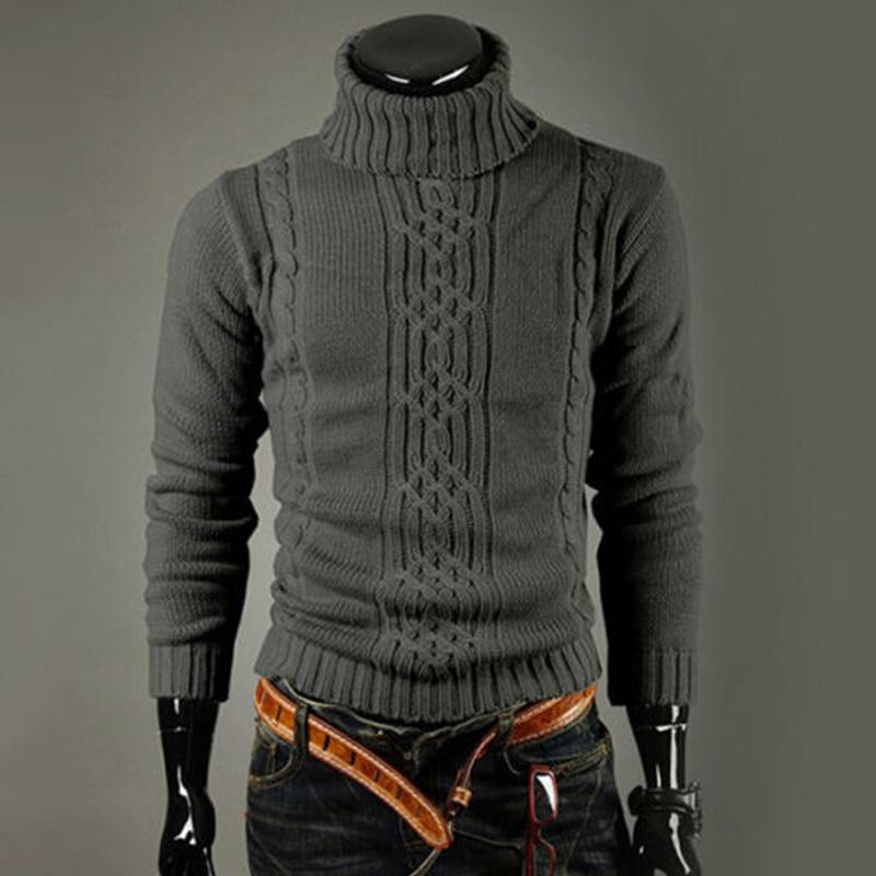 JOHO - CarGear Heren gebreide truien Casual gevlochten dubbele kraag Tops Winter Man hoge hals dikke warme trui M donkergrijze kleur