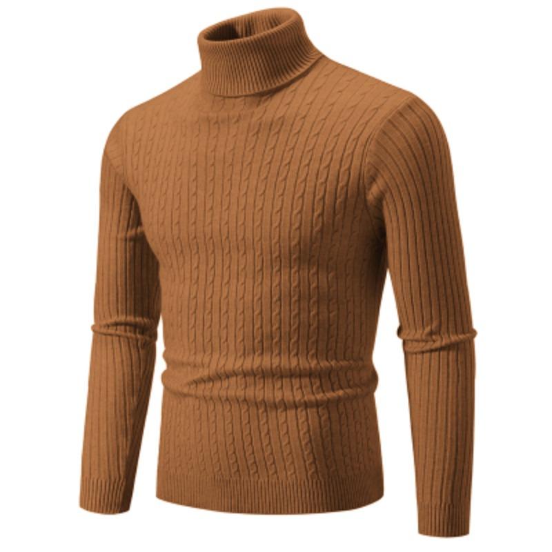 JOHO - CarGear Nieuwe heren trui met hoge hals, effen kleur trui, gebreid, warm, casual coltrui, sweatwear, wollen heren winter outdoor tops M bruin