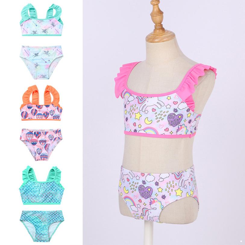 Daenrui Meisjes tweedelige tankini-badpak bikini kinderen tiener zwemtop met bodembadpak 3-4 Years groen