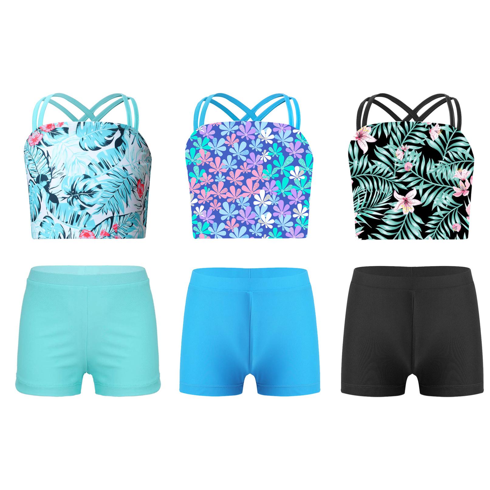 Manyakai Zwemkleding voor kinderen, meisjes, dubbele schouderbanden, tanktop met shorts voor zwemmen in het strandzwembad 5-6 Years meer groene kleur