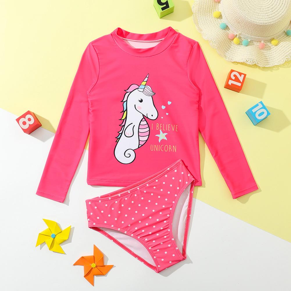 Kidsyuan Kinderen Meisjes Rashguard Tweedelige Badpak Set Lange Mouw Leuke Cartoon Print Badpakken Polka Dot Bikinibroekjes Badmode 1-6T 110