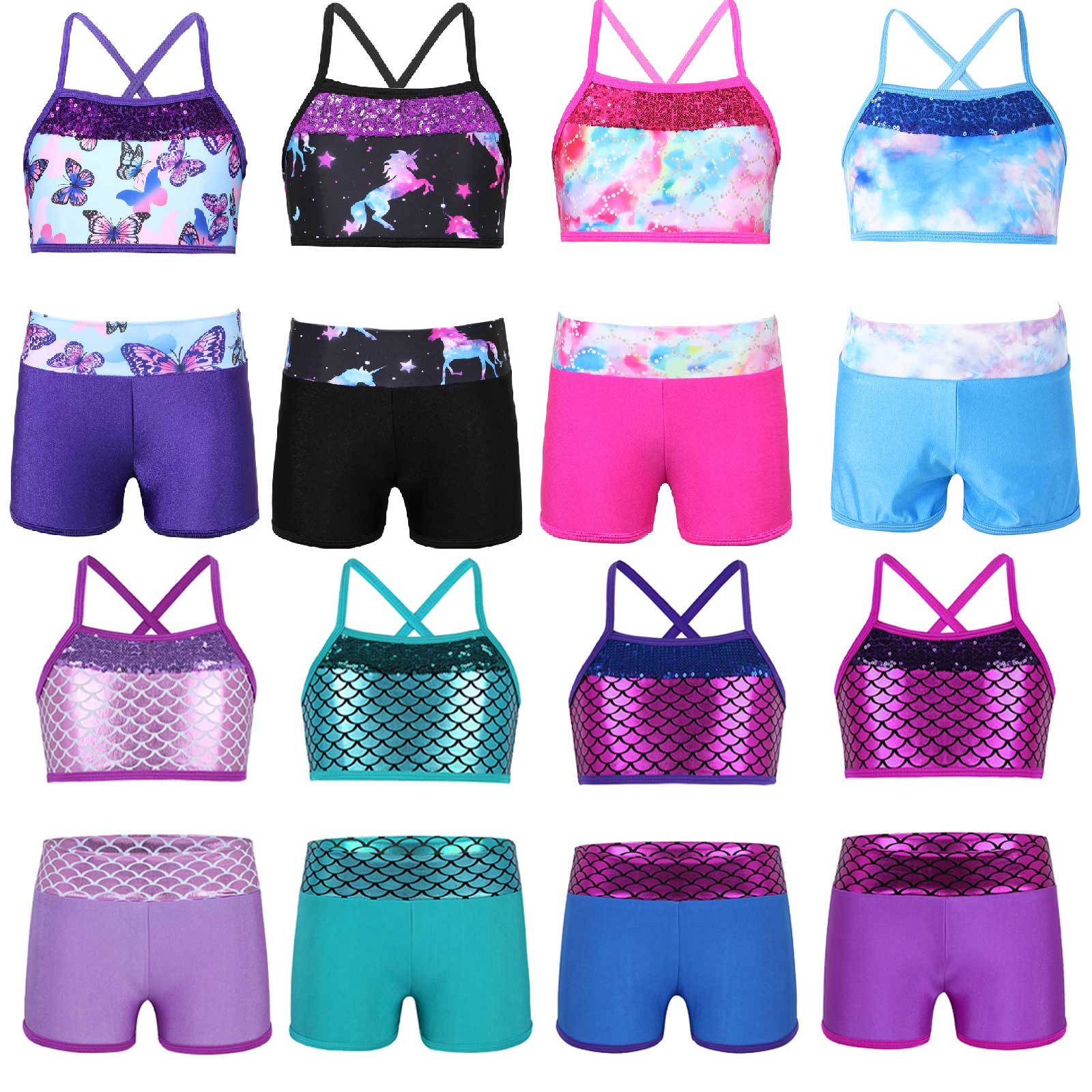 RUNQHUI 2 STUKS Meisjes Badmode Kinderen Ballet Dans Maillots Outfit Gymnastiek Sport Tankini Tops + Shorts 3-4 Years