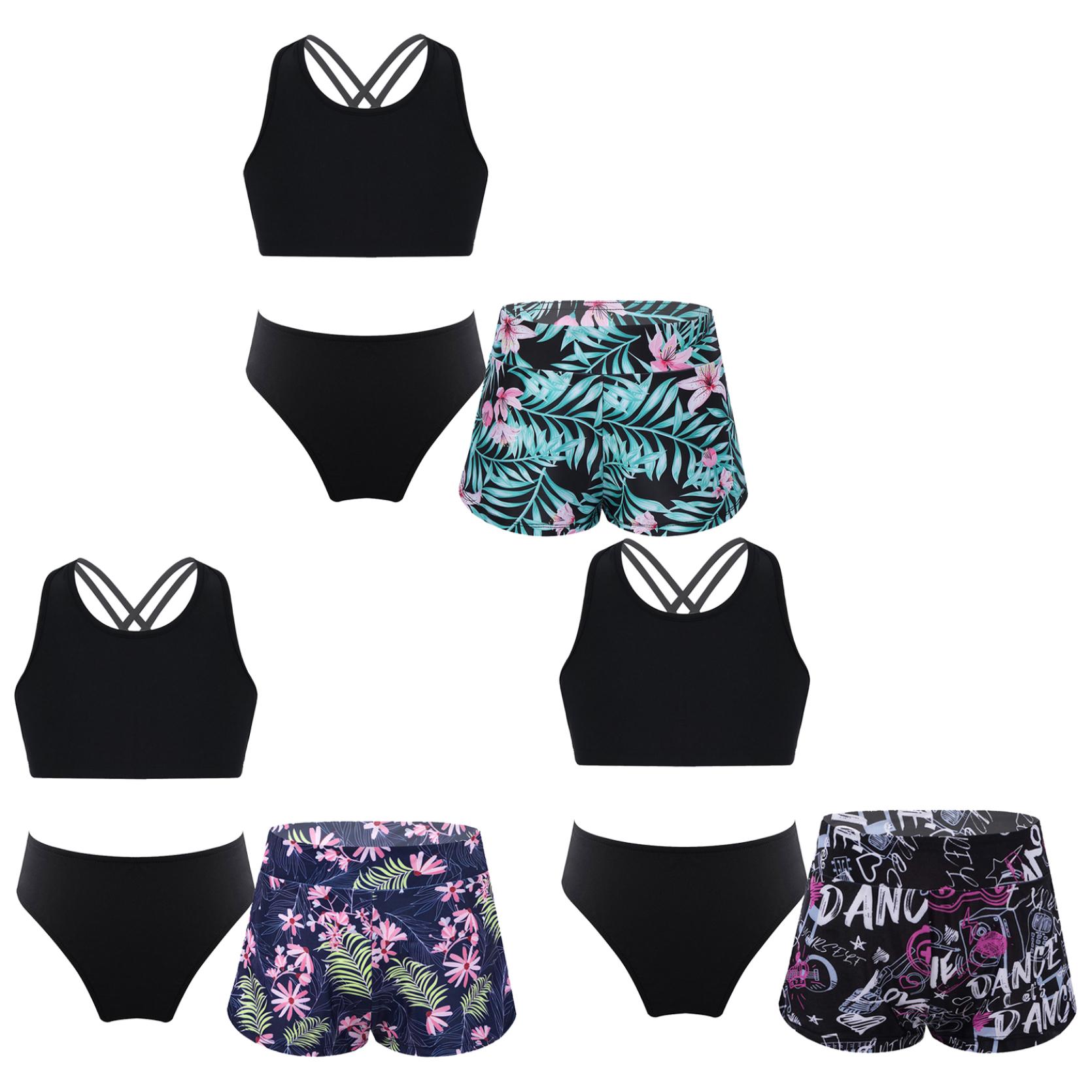 IEFiEL Meisjes Kids Tankini Set Sport Badpak Vest Top met shorts en slips Dans Gymnastiek Badkleding 7-8 Years zwart/groen