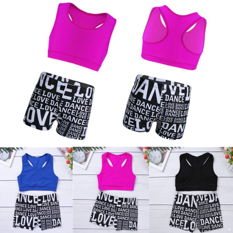 Inhzoy 2 STKS Kinderen Meisjes Badmode Tankini Dans Outfit Ballet Sport Gym Crop Tops met Letters Gedrukt Bodems Set Zwemmen Sportkleding Activewear 3-4 Years zwart/helder roze