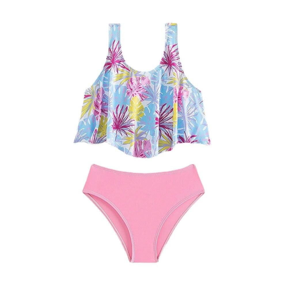 Fox Swimwear Verstoorde Flora Tienermeisjes Bikini Sets Tweedelige roze en blauwe kinderen Badpak voor Meisjes Badmode Badpakken 5-14 jaar 5-6 years old roze