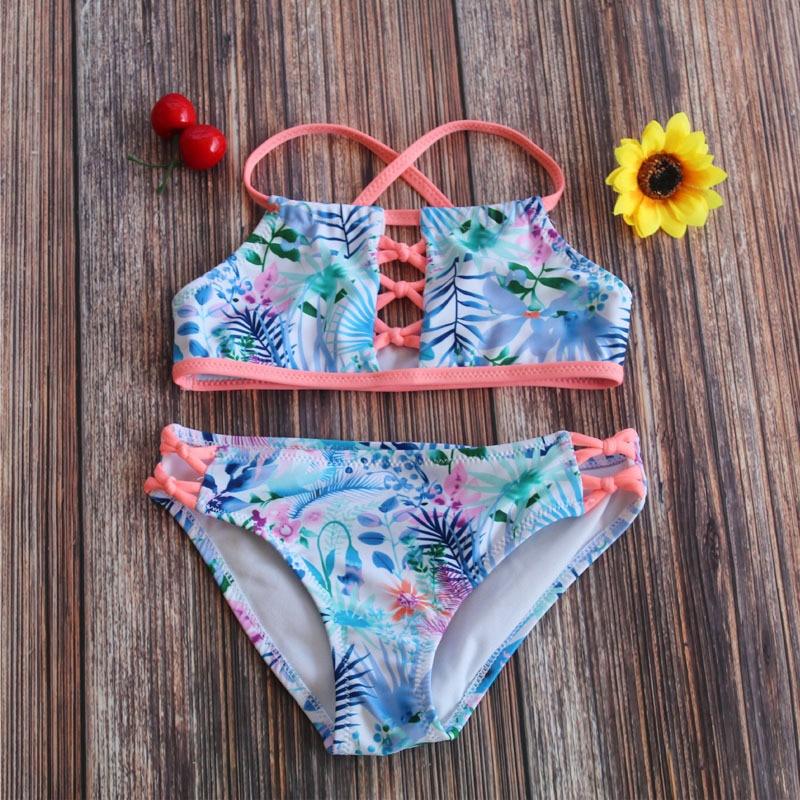 Fox Swimwear Badmode Meisjes Halter Bikini Sets Print 2 Stuks Zwemkleding Meisje Badpak Kinderen Tankini Badpakken Badpak Meisje Biquini 110-116 blauw