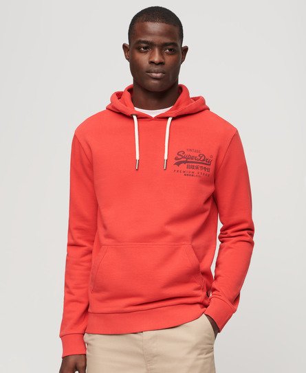 Superdry Mannen Classic Heritage Hoodie met Vintage Logo op de Borst Rood