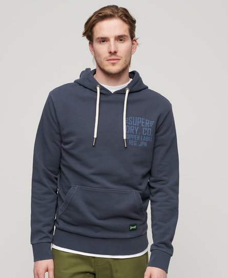 Superdry Mannen Hoodie met Koperen Label en Print Blauw