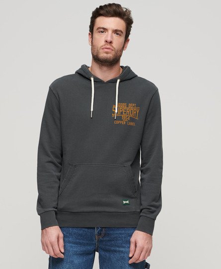 Superdry Mannen Hoodie met Koperen Label en Print Zwart