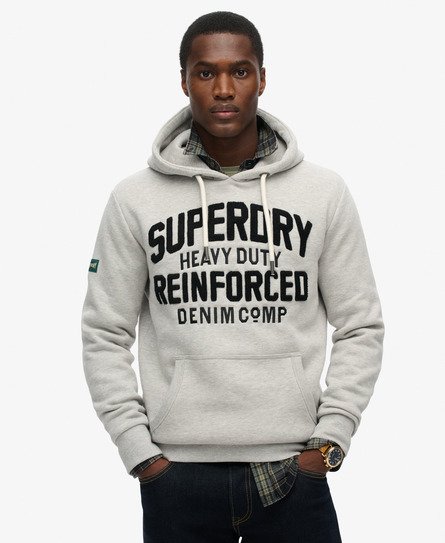 Superdry Mannen Hoodie met Geborduurde Letters Lichtgrijs