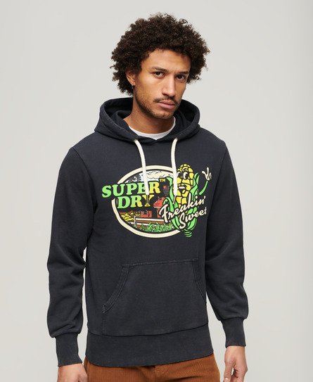 Superdry Mannen Neon Travel Hoodie met Losse Pasvorm Blauw