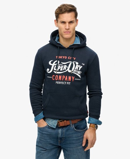 Superdry Mannen Perfect Fit Script Hoodie Blauw