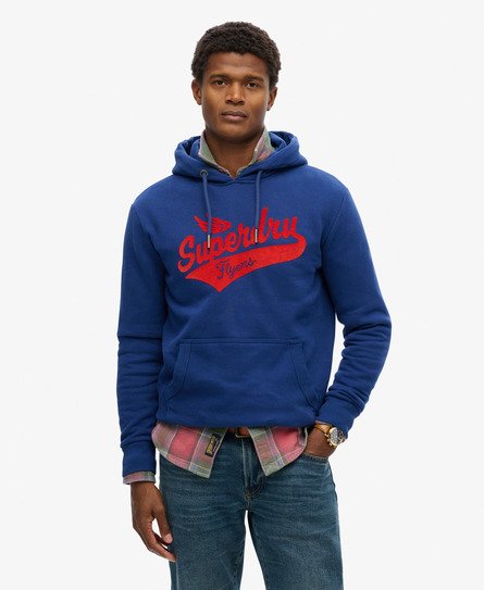 Superdry Mannen Flyers Script Hoodie Blauw