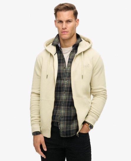 Superdry Mannen Essential Logo Hoodie met Rits Beige