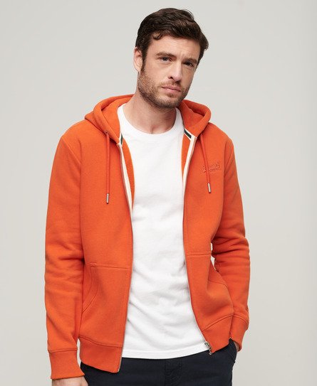 Superdry Mannen Essential Logo Hoodie met Rits Oranje