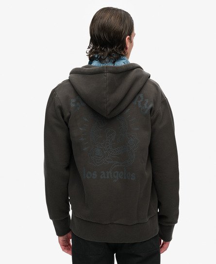 Superdry Mannen Losvallende Tattoo Hoodie met Print Zwart